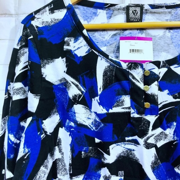 Anne Klein Brush Strokes Tie Sleeve Top 2X NEW - Picture 7 of 8